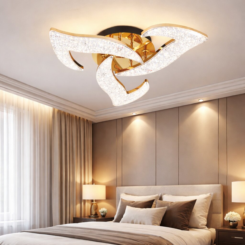 Lustra LED Flower ICE, 60W, 3 tipuri de lumina, Auriu