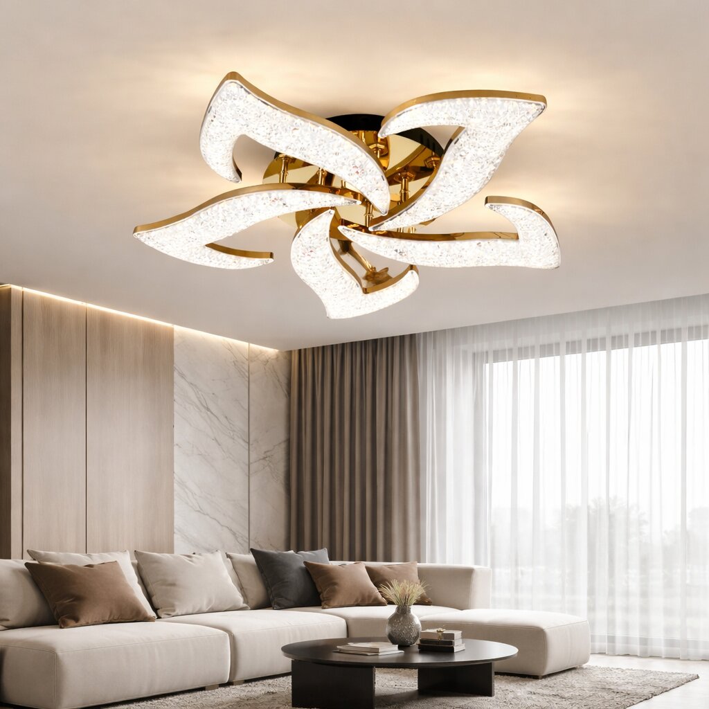 Lustra LED Flower ICE, 100W, 3 tipuri de lumina, Auriu