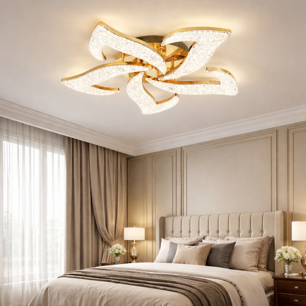 Lustra LED Flower ICE, 100W, 3 tipuri de lumina, Auriu