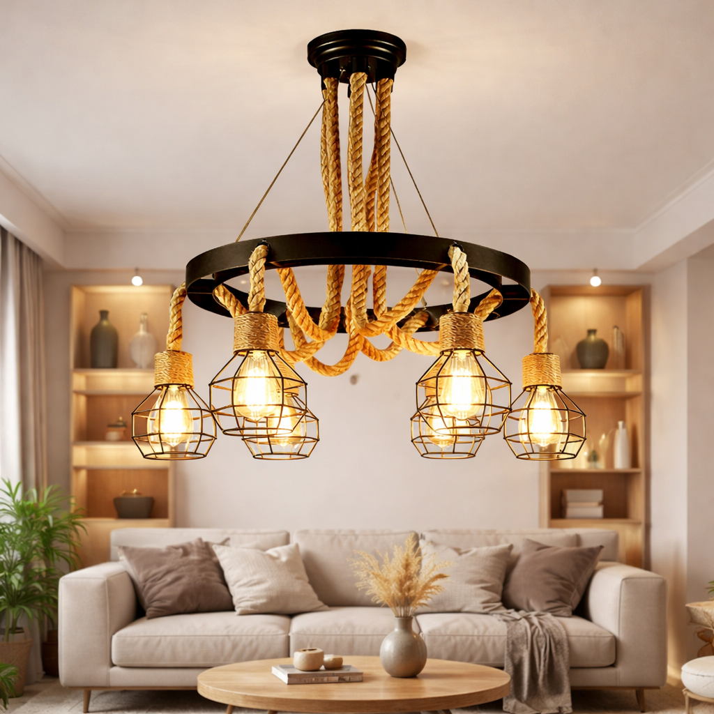 Pendul Vintage, 6 x E27, Negru