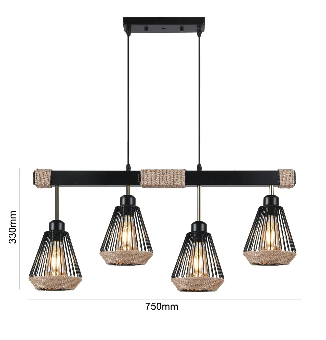 Pendul Vintage Rope, 4 x E27, Negru & Maro