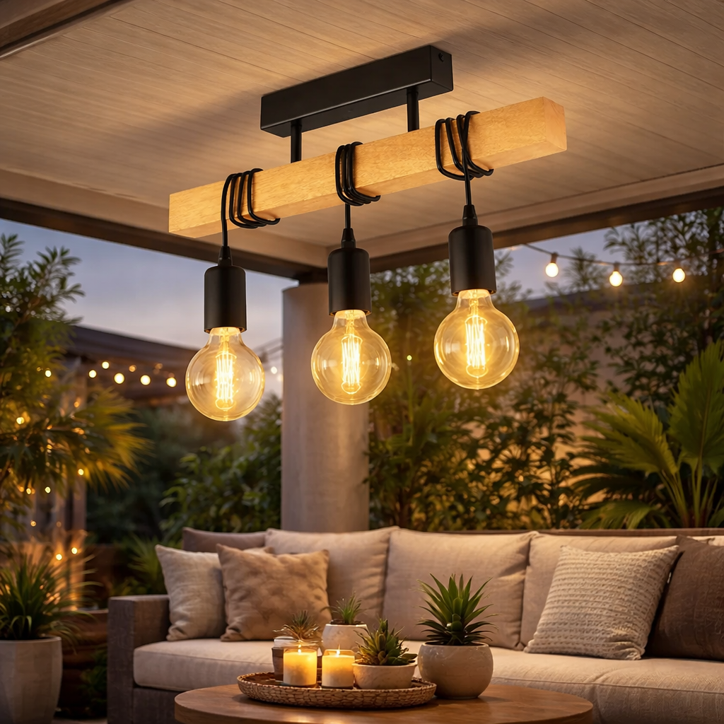 Pendul Wood Modern, 3 x E27, Negru & Maro