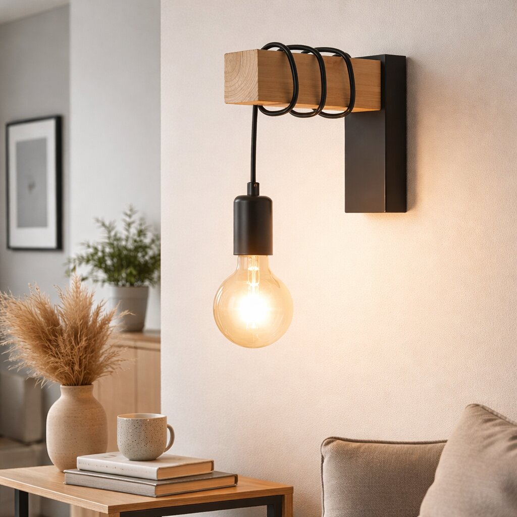 Aplica Wood Modern, 1 x E27, Negru & Maro
