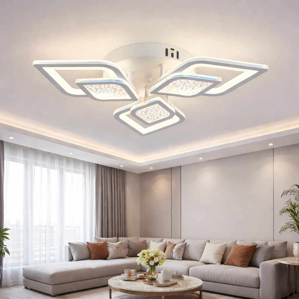 Lustra LED Leaf cu Telecomanda, 108W, 3 tipuri de lumina, Alb