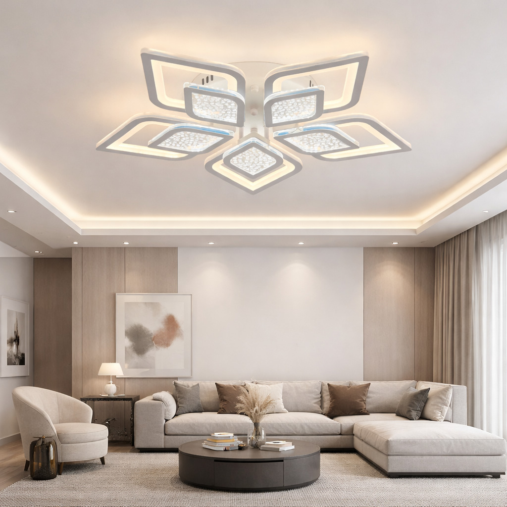 Lustra LED Leaf cu Telecomanda, 180W, 3 tipuri de lumina, Alb