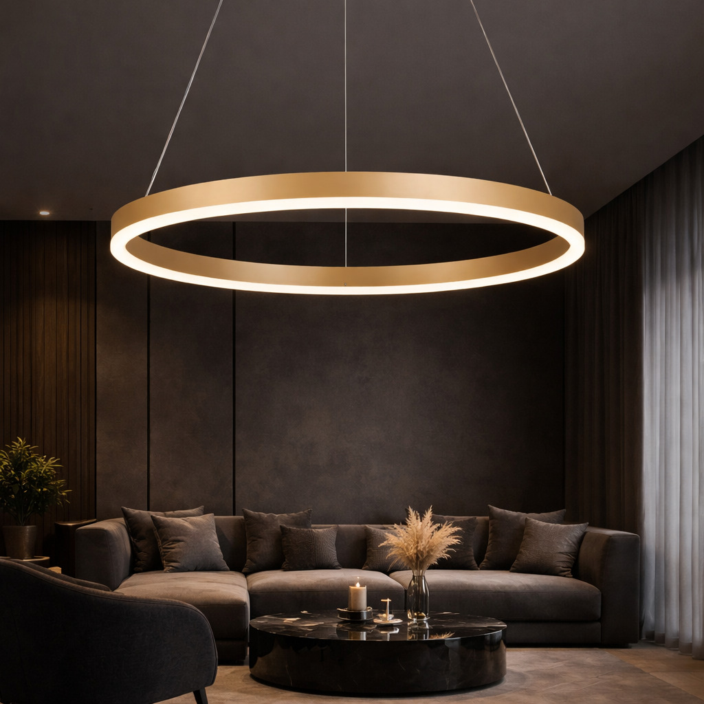 Lustra LED Suspendata Ring Gold 40CM, 44W, cu Telecomanda
