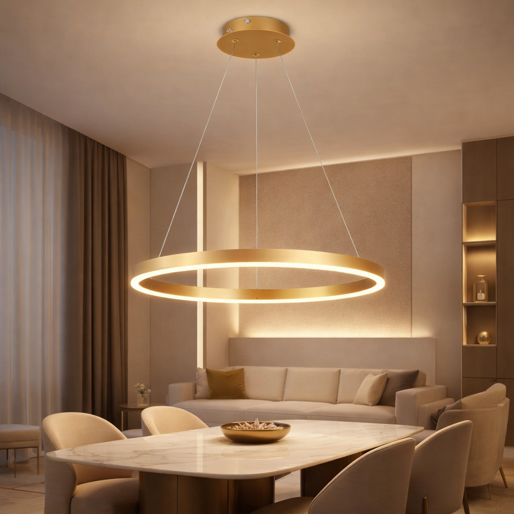 Lustra LED Suspendata Ring Gold 40CM, 44W, cu Telecomanda