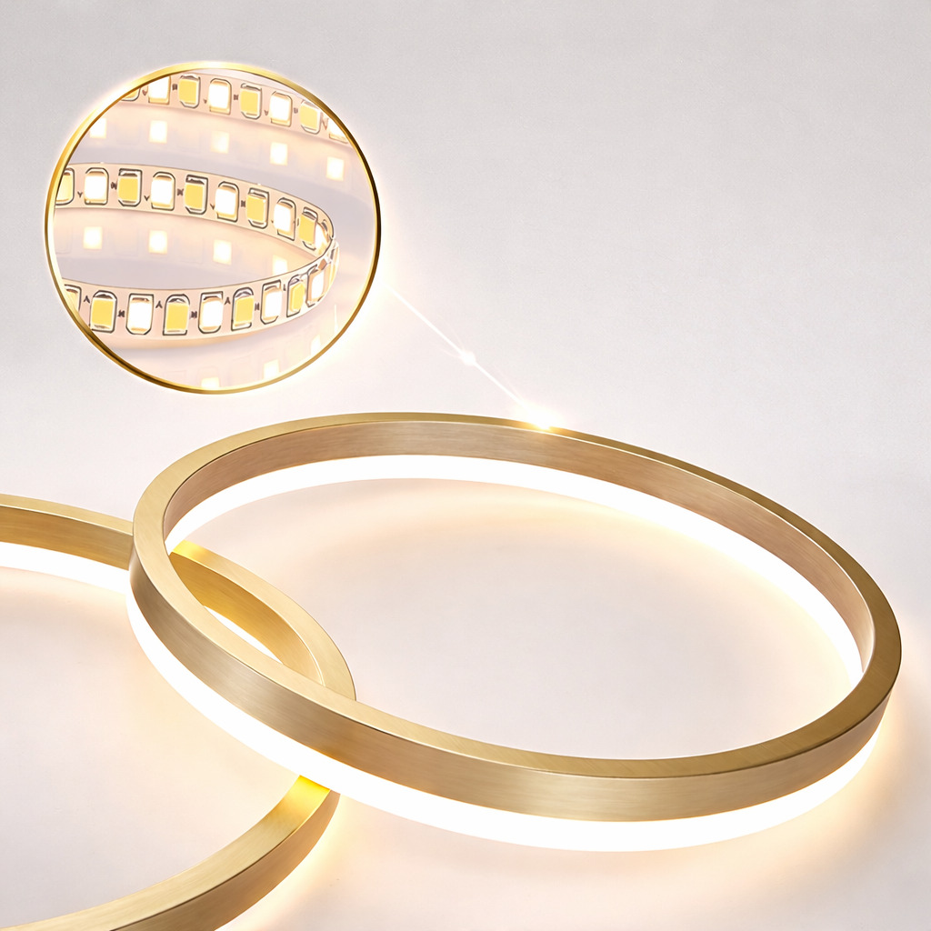 Lustra LED Suspendata Ring Gold 60CM, 68W, cu Telecomanda