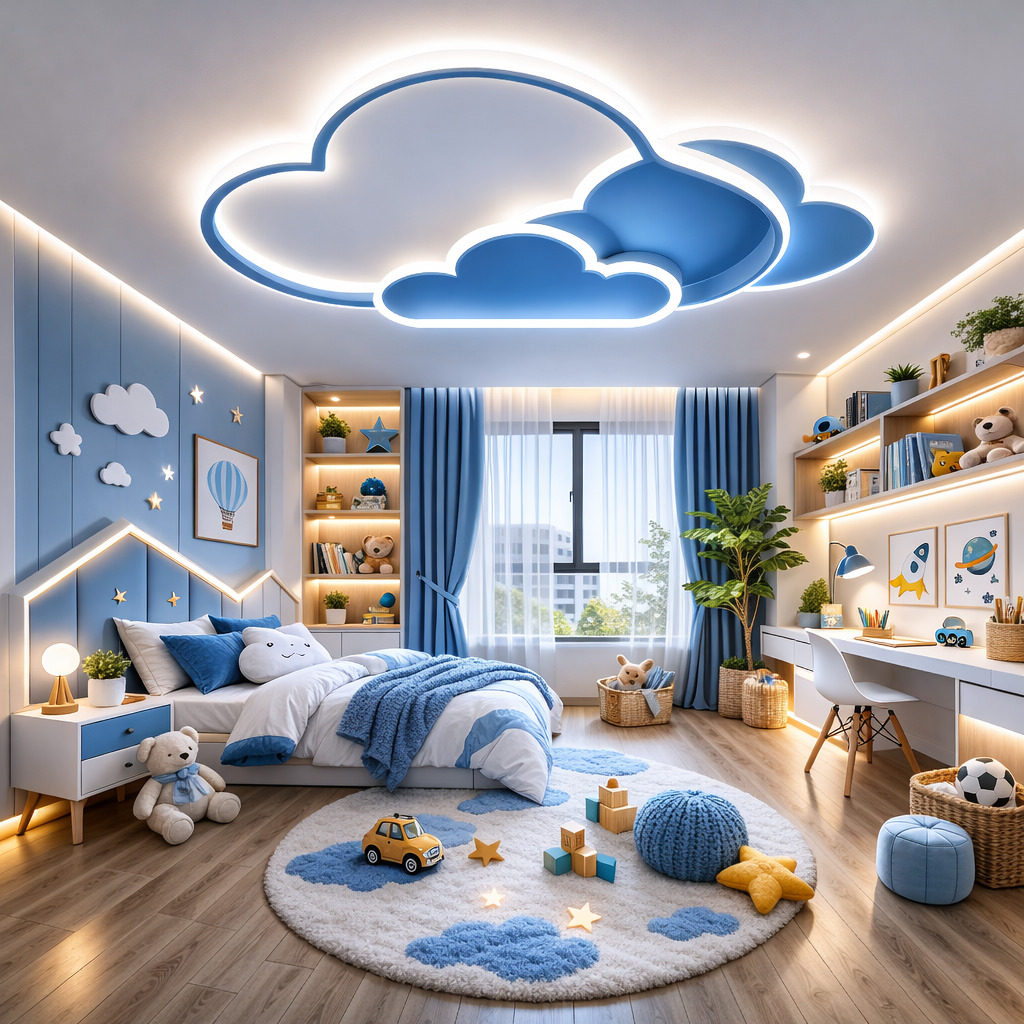 Lustra LED Norisor Blue cu Telecomanda, 86W, 3 tipuri de lumina