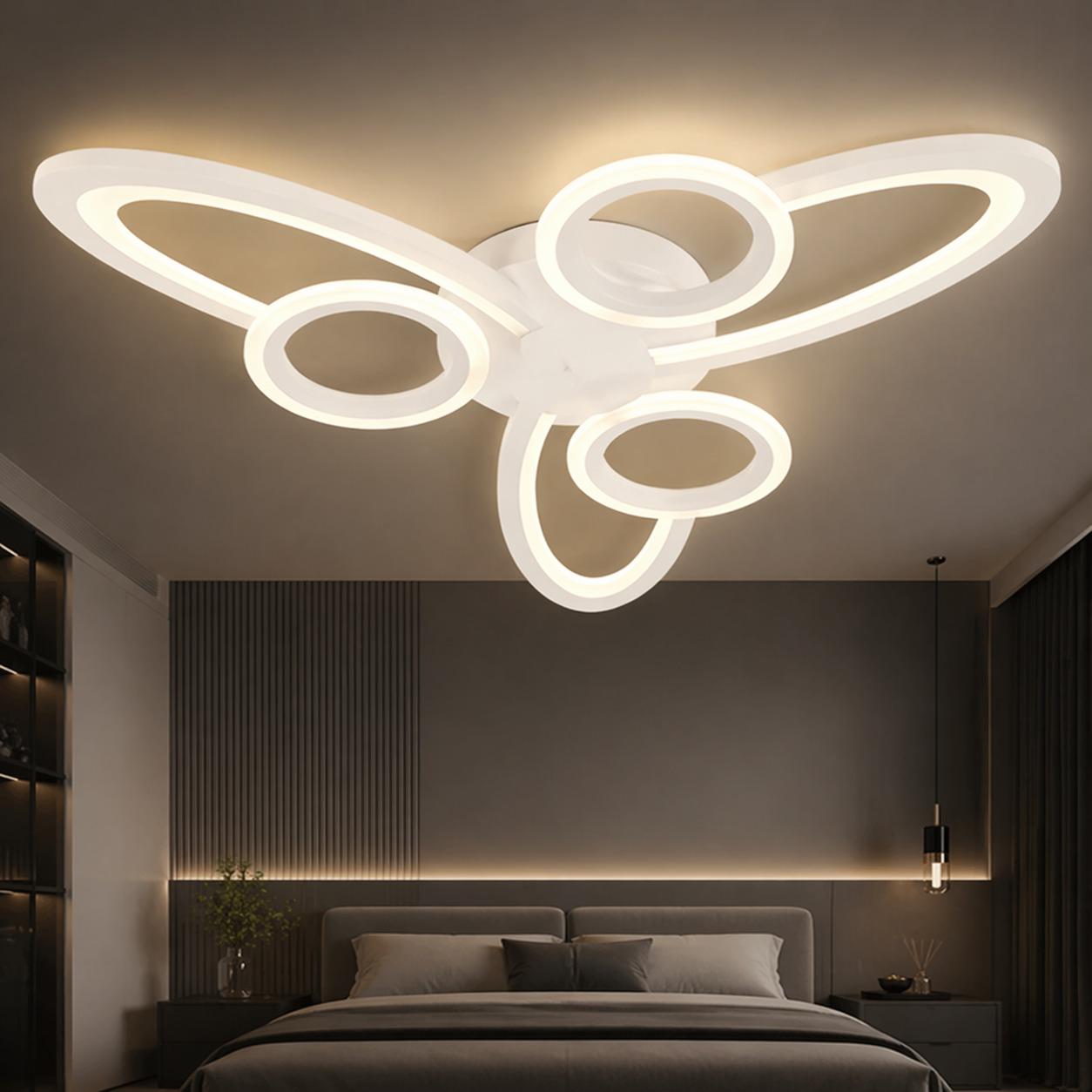 Lustra LED Space Six, 96W, 3 tipuri de lumina, Alb