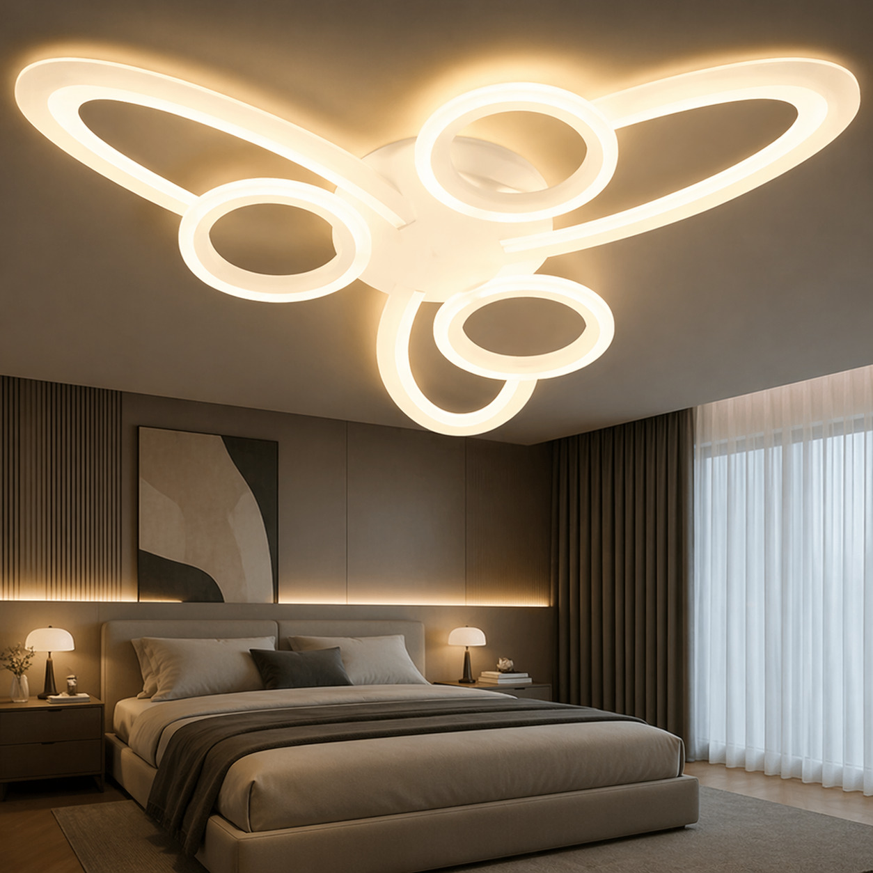 Lustra LED Space Six, 96W, 3 tipuri de lumina, Alb