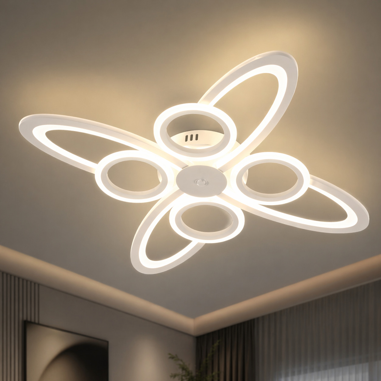 Lustra LED Space Eight, 128W, 3 tipuri de lumina, Alb