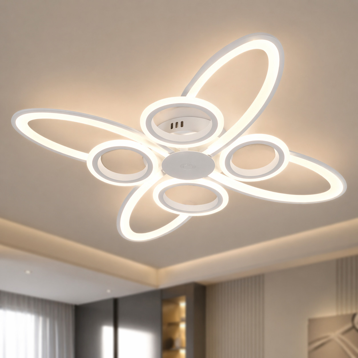 Lustra LED Space Eight, 128W, 3 tipuri de lumina, Alb