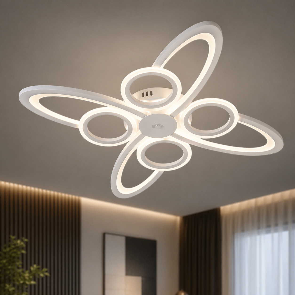 Lustra LED Space Eight, 128W, 3 tipuri de lumina, Alb