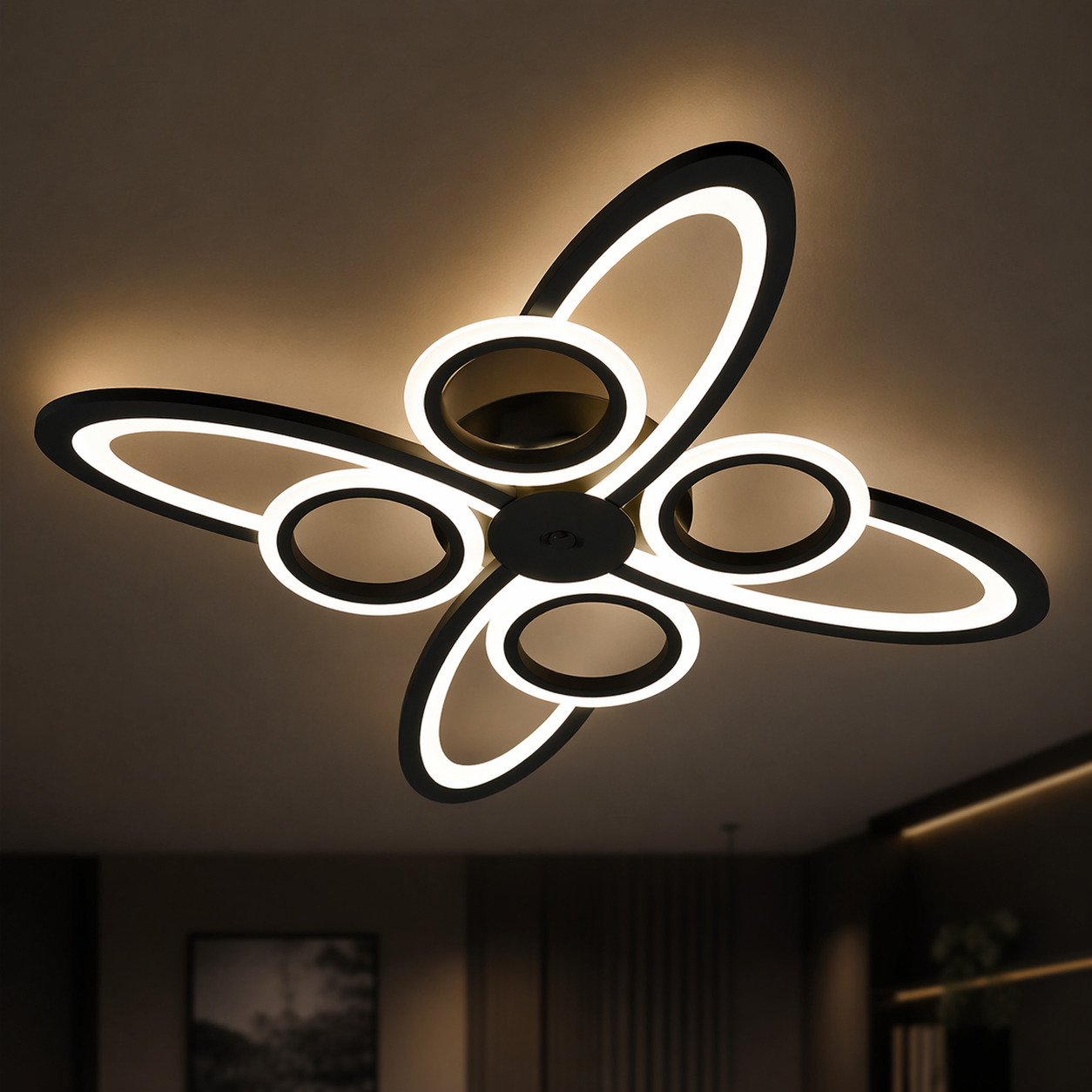 Lustra LED Space Eight, 128W, 3 tipuri de lumina, Negru