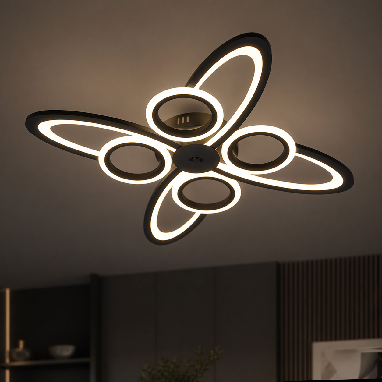 Lustra LED Space Eight, 128W, 3 tipuri de lumina, Negru