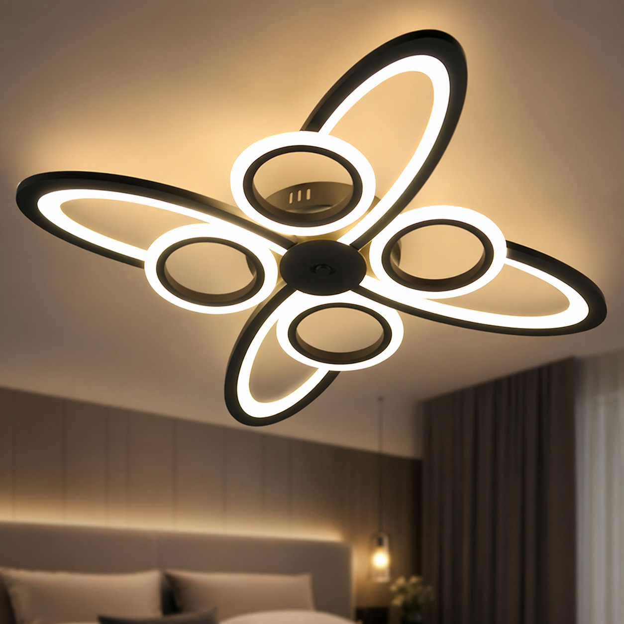 Lustra LED Space Eight, 128W, 3 tipuri de lumina, Negru