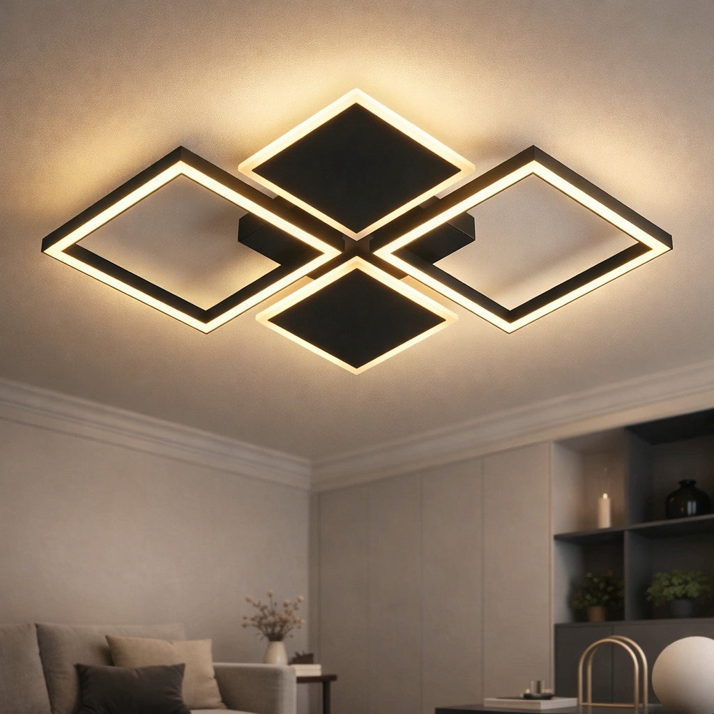 Lustra LED Elite Square, 56W, 3 tipuri de lumina, Negru