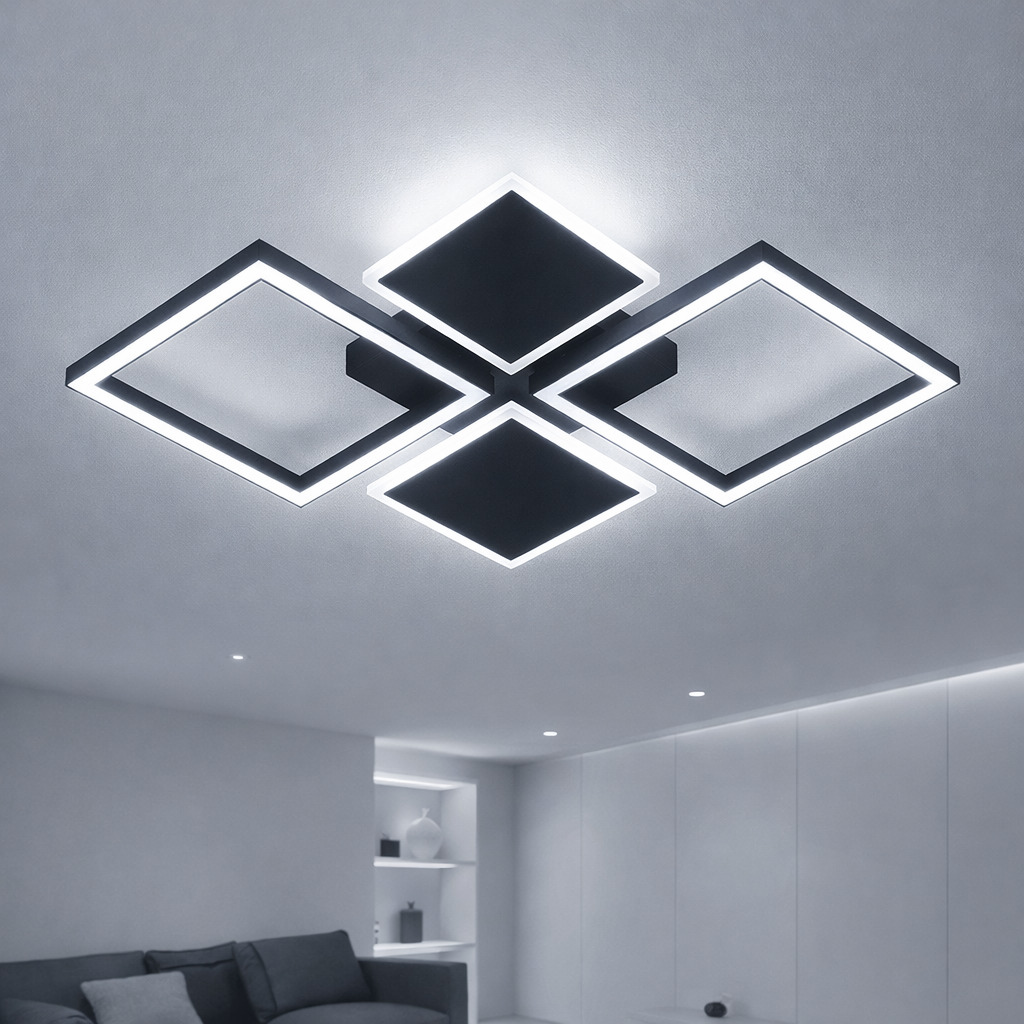 Lustra LED Elite Square, 56W, 3 tipuri de lumina, Negru
