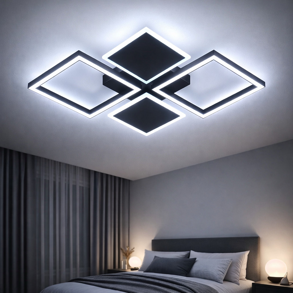 Lustra LED Elite Square, 56W, 3 tipuri de lumina, Negru