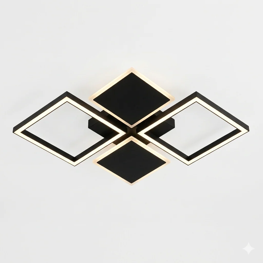 Lustra LED Elite Square, 56W, 3 tipuri de lumina, Negru