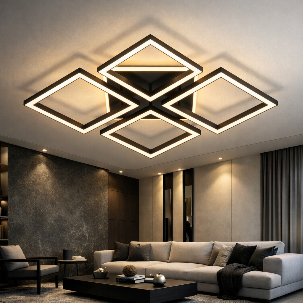 Lustra LED Elite Square, 91W, 3 tipuri de lumina, Negru