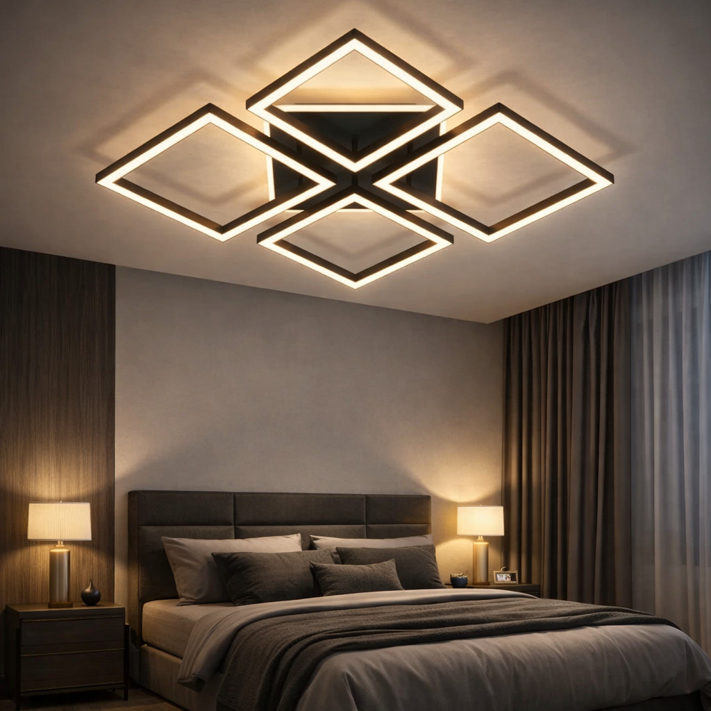 Lustra LED Elite Square, 91W, 3 tipuri de lumina, Negru