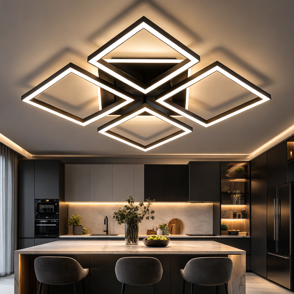 Lustra LED Elite Square, 91W, 3 tipuri de lumina, Negru