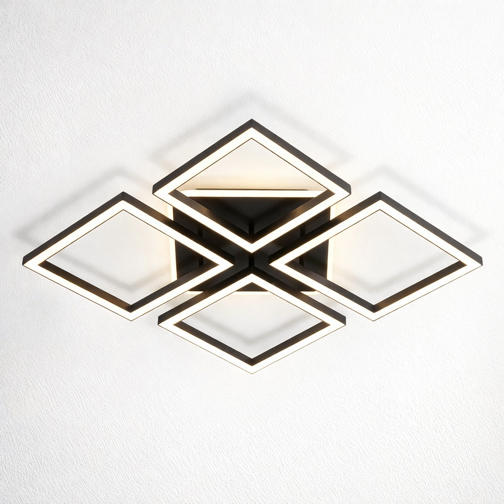 Lustra LED Elite Square, 91W, 3 tipuri de lumina, Negru