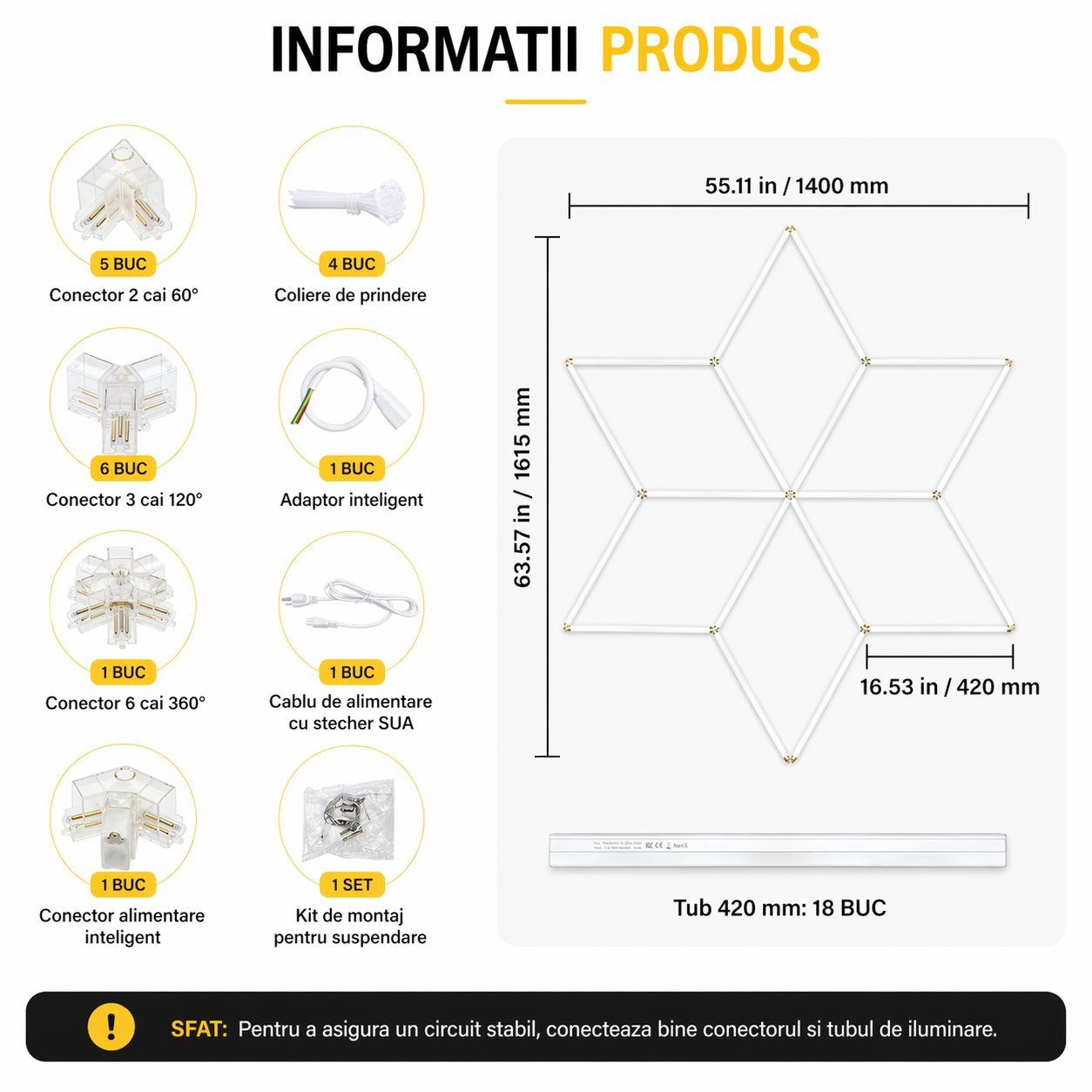 HoneyComb LED - Stea, 6 module, 126W, 162 X 140CM
