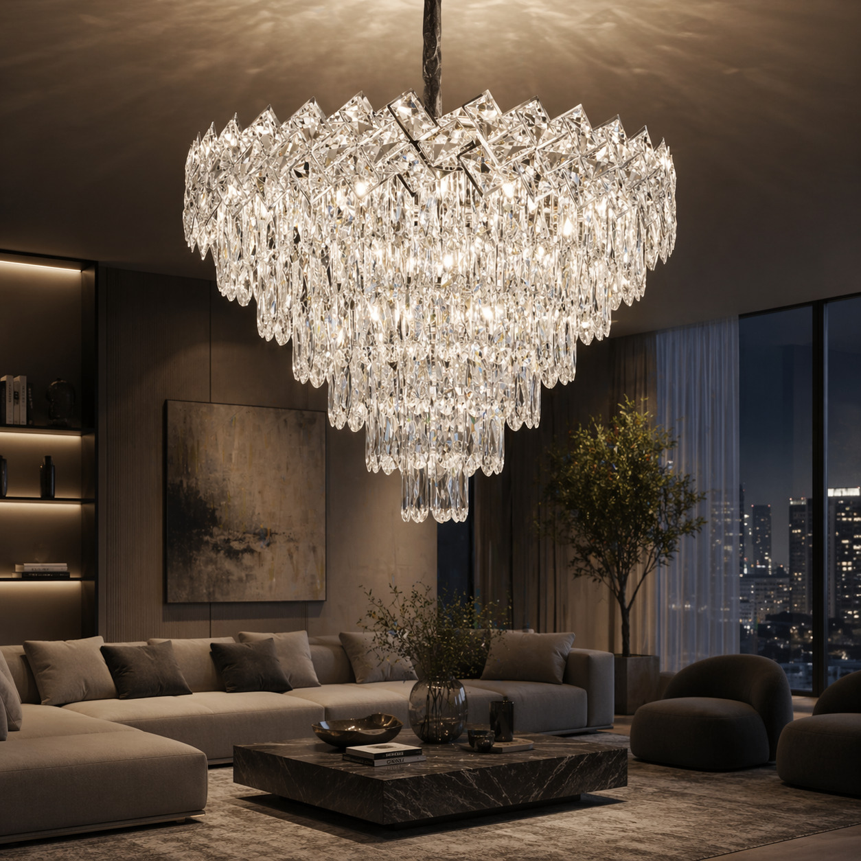 Candelabru Cristal, 60cm, 9 x E27, Argintiu