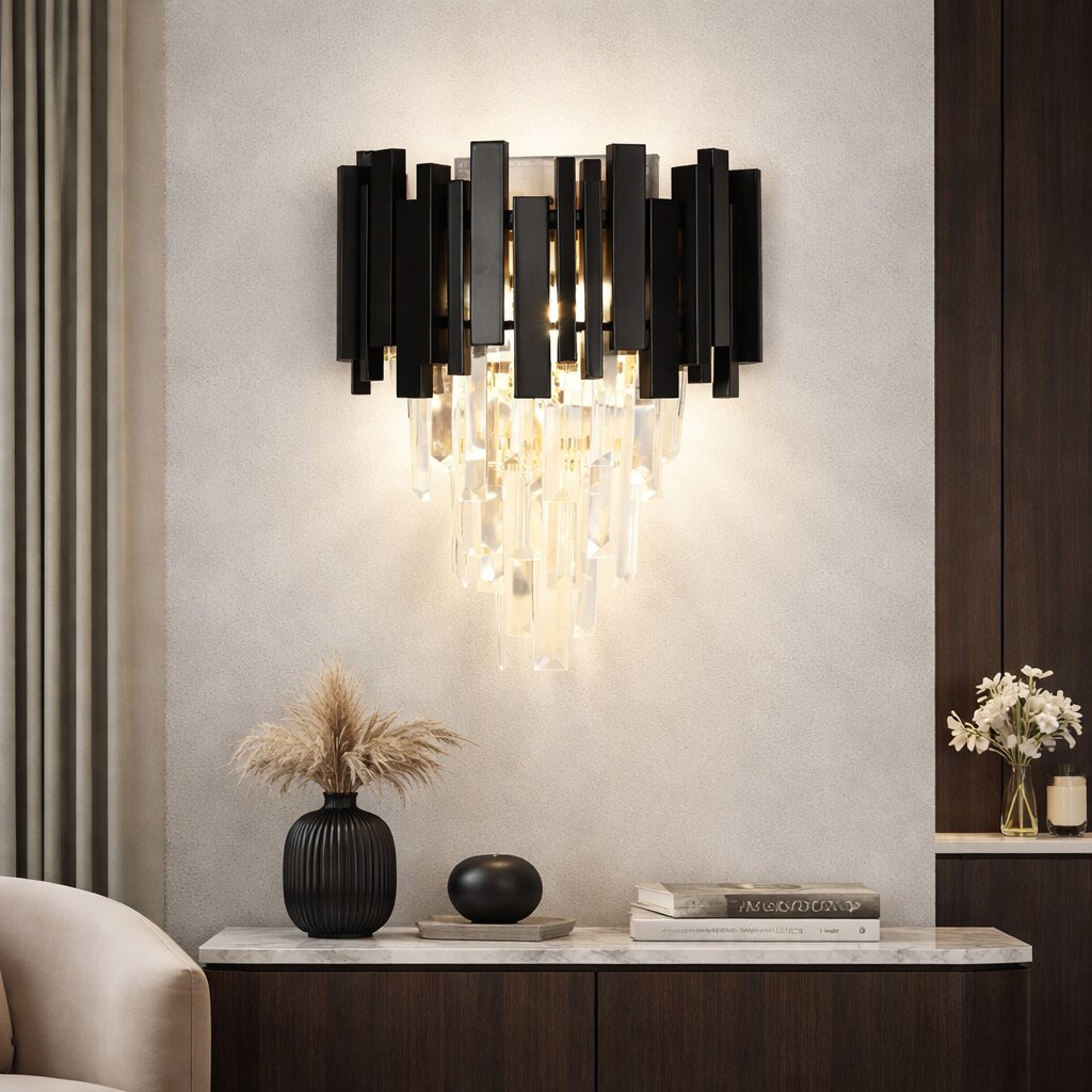 Aplica Cristal, 2 x E27, Negru