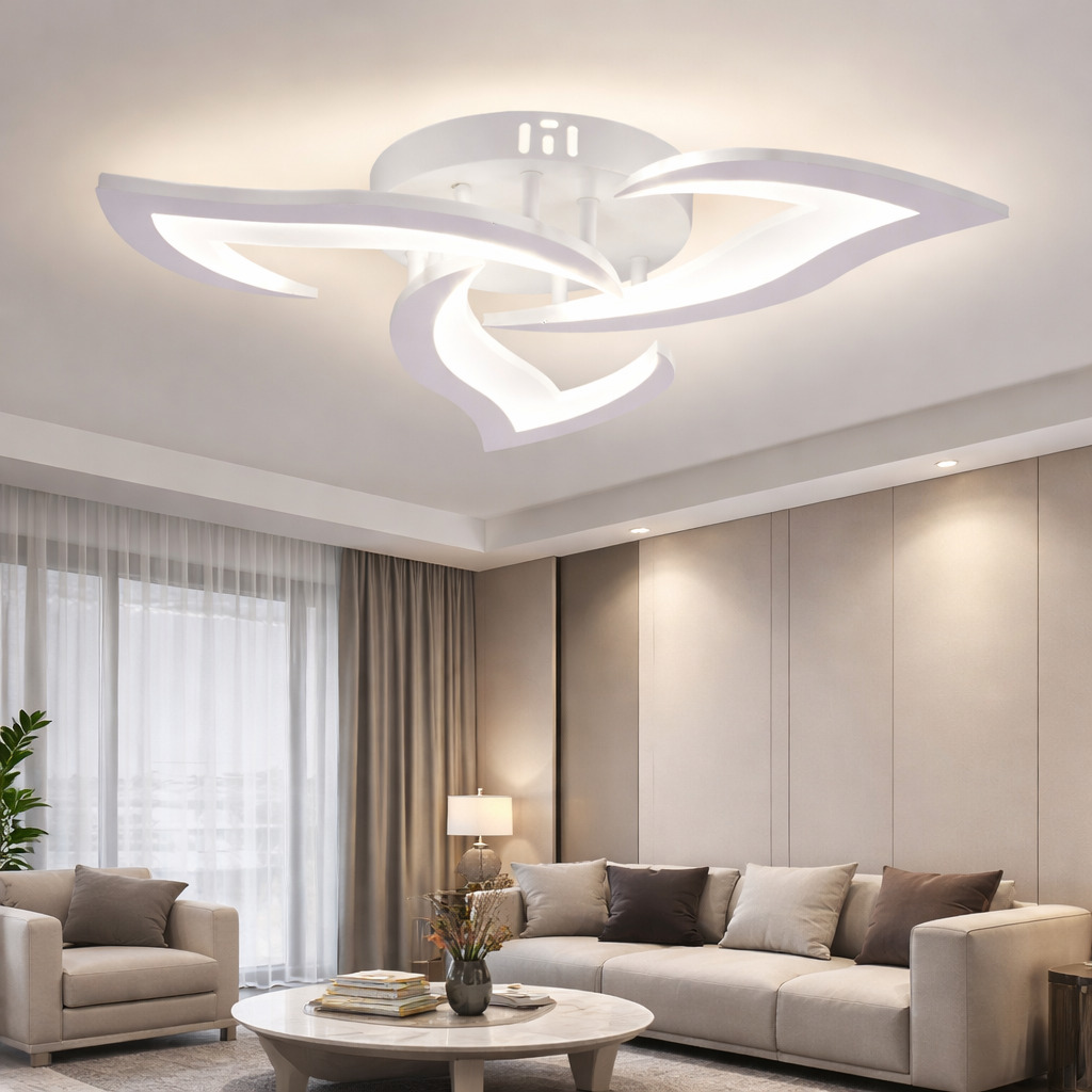 Lustra LED Flower cu Telecomanda, 42W, 3 tipuri de lumina, Alb