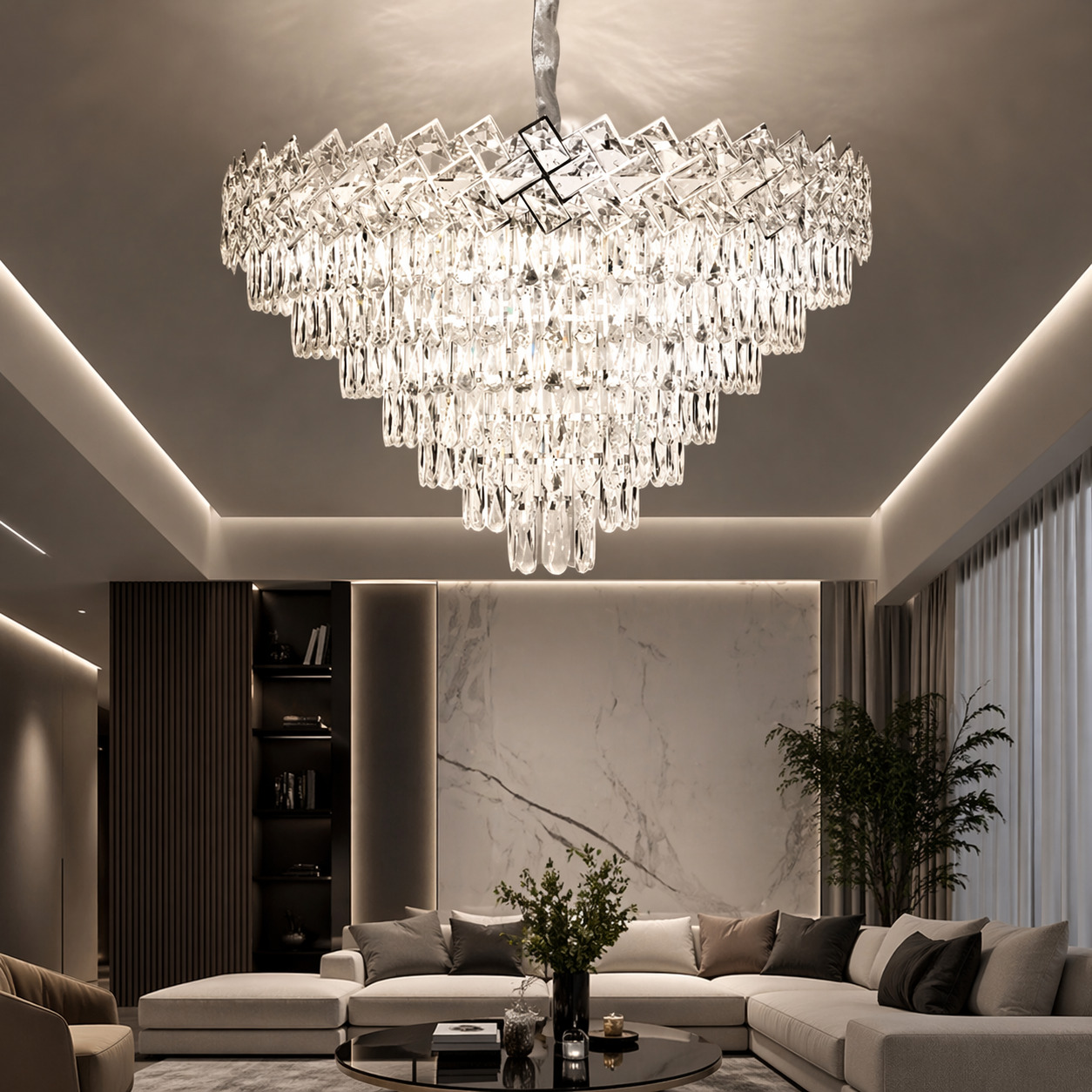 Candelabru Cristal, 80cm, 16 x E27, Argintiu