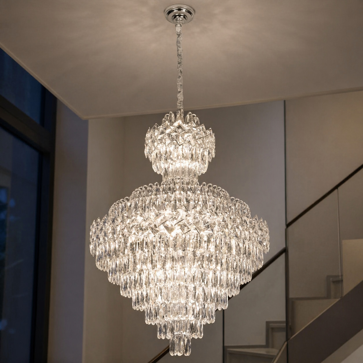 Candelabru Cristal, 80x110CM, 22 x E27, Argintiu