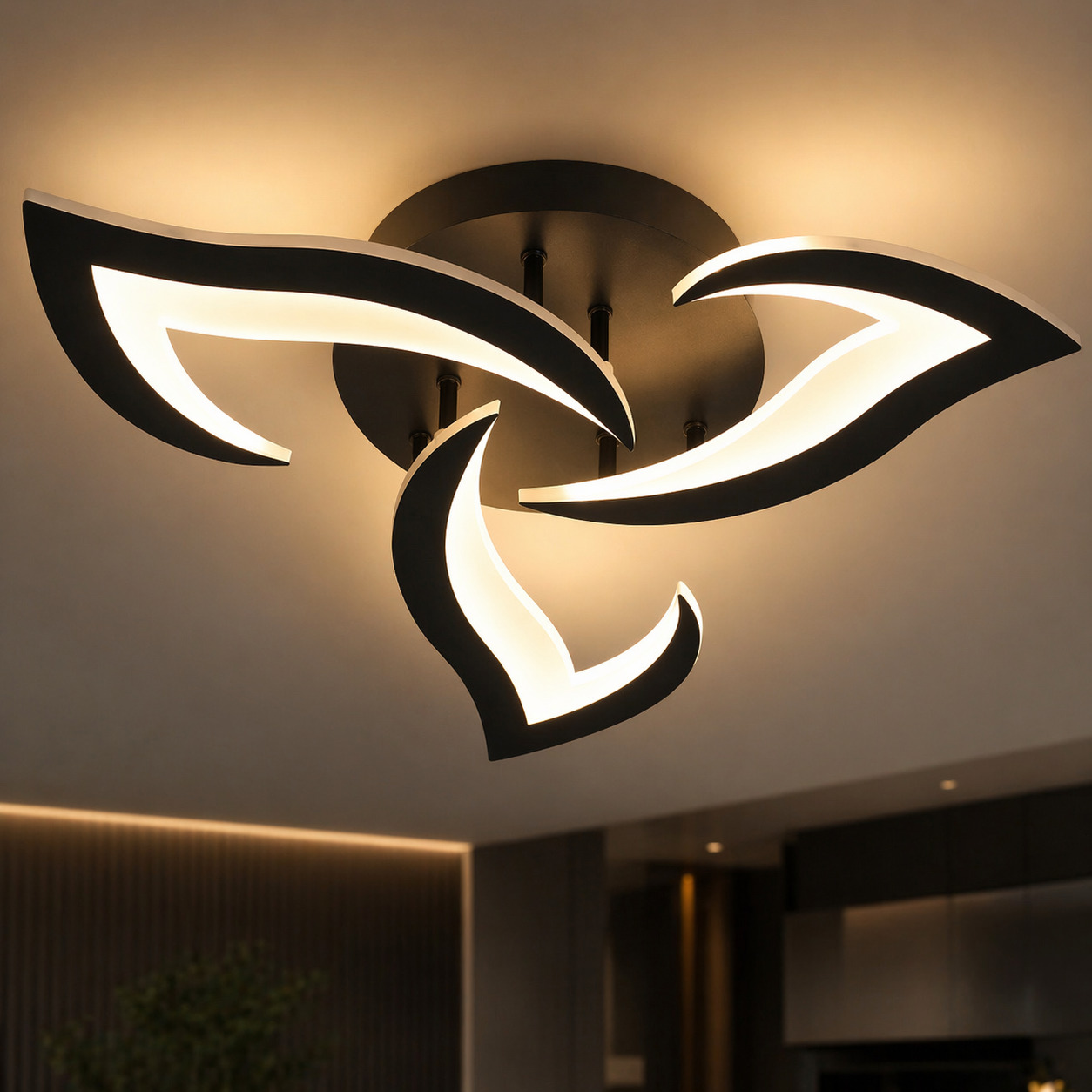 Lustra LED Flower, 42W, 3 tipuri de lumina, Negru