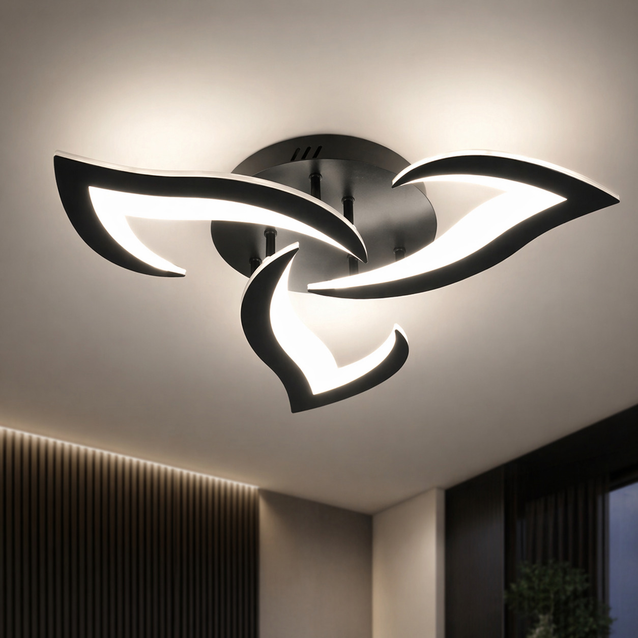 Lustra LED Flower, 42W, 3 tipuri de lumina, Negru