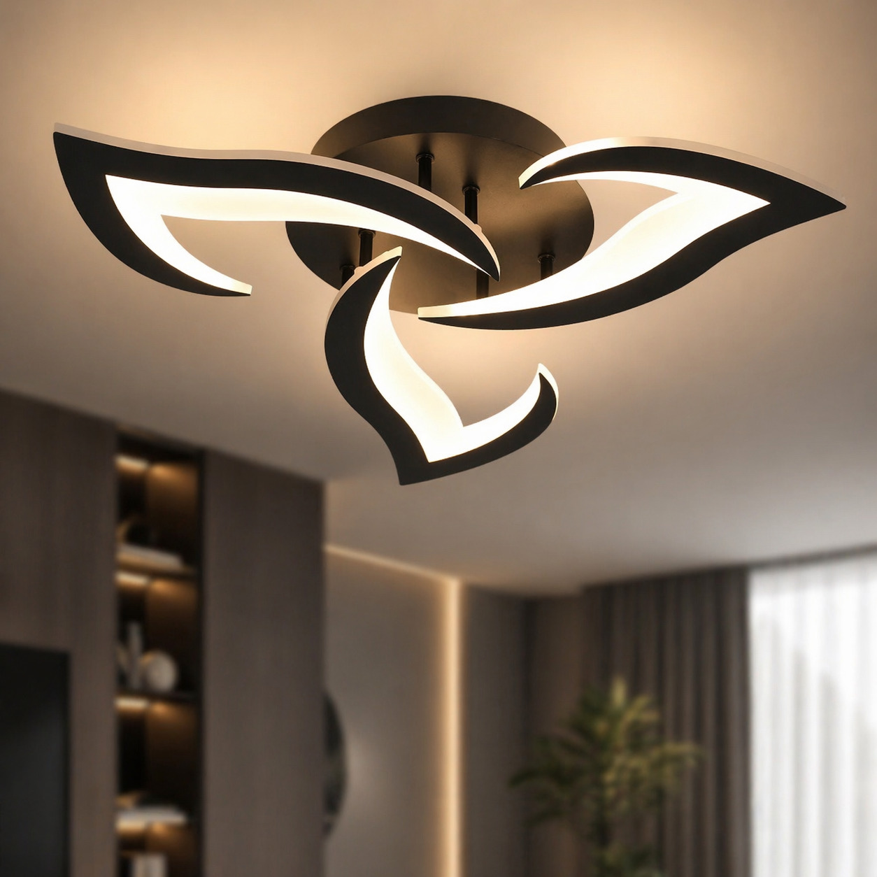 Lustra LED Flower, 42W, 3 tipuri de lumina, Negru