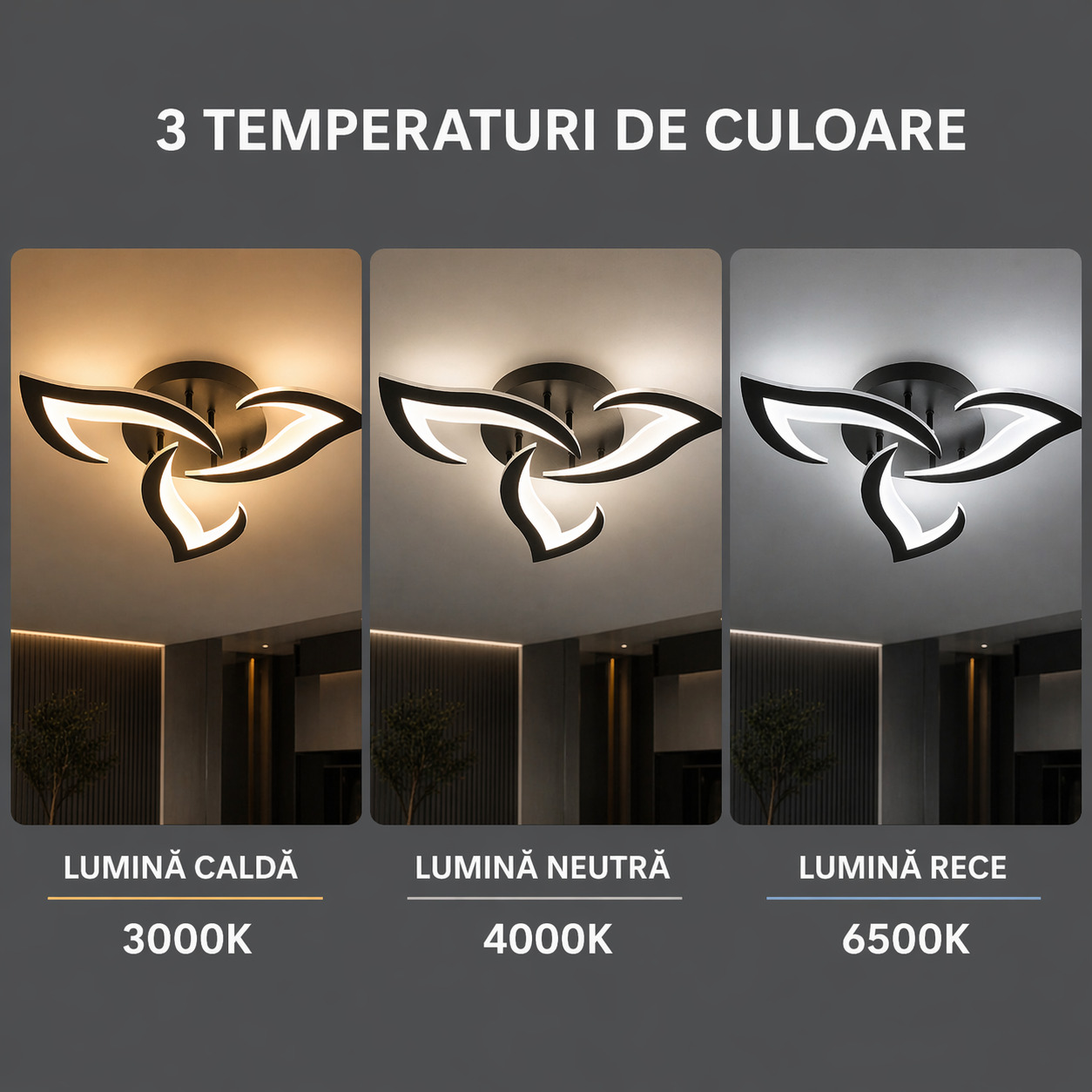 Lustra LED Flower, 42W, 3 tipuri de lumina, Negru