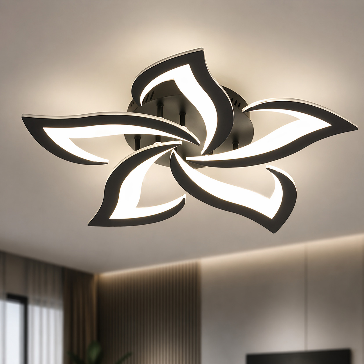 Lustra LED Flower, 70W, 3 tipuri de lumina, Negru