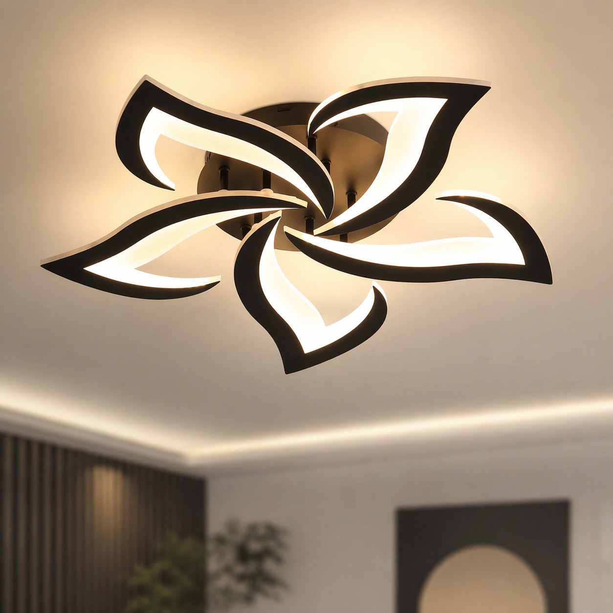 Lustra LED Flower, 70W, 3 tipuri de lumina, Negru