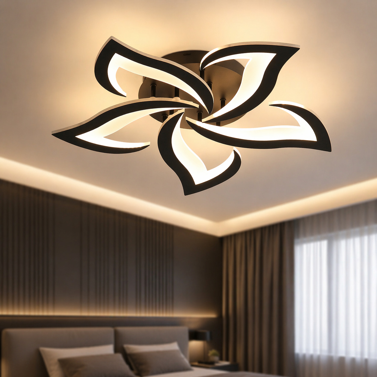 Lustra LED Flower, 70W, 3 tipuri de lumina, Negru