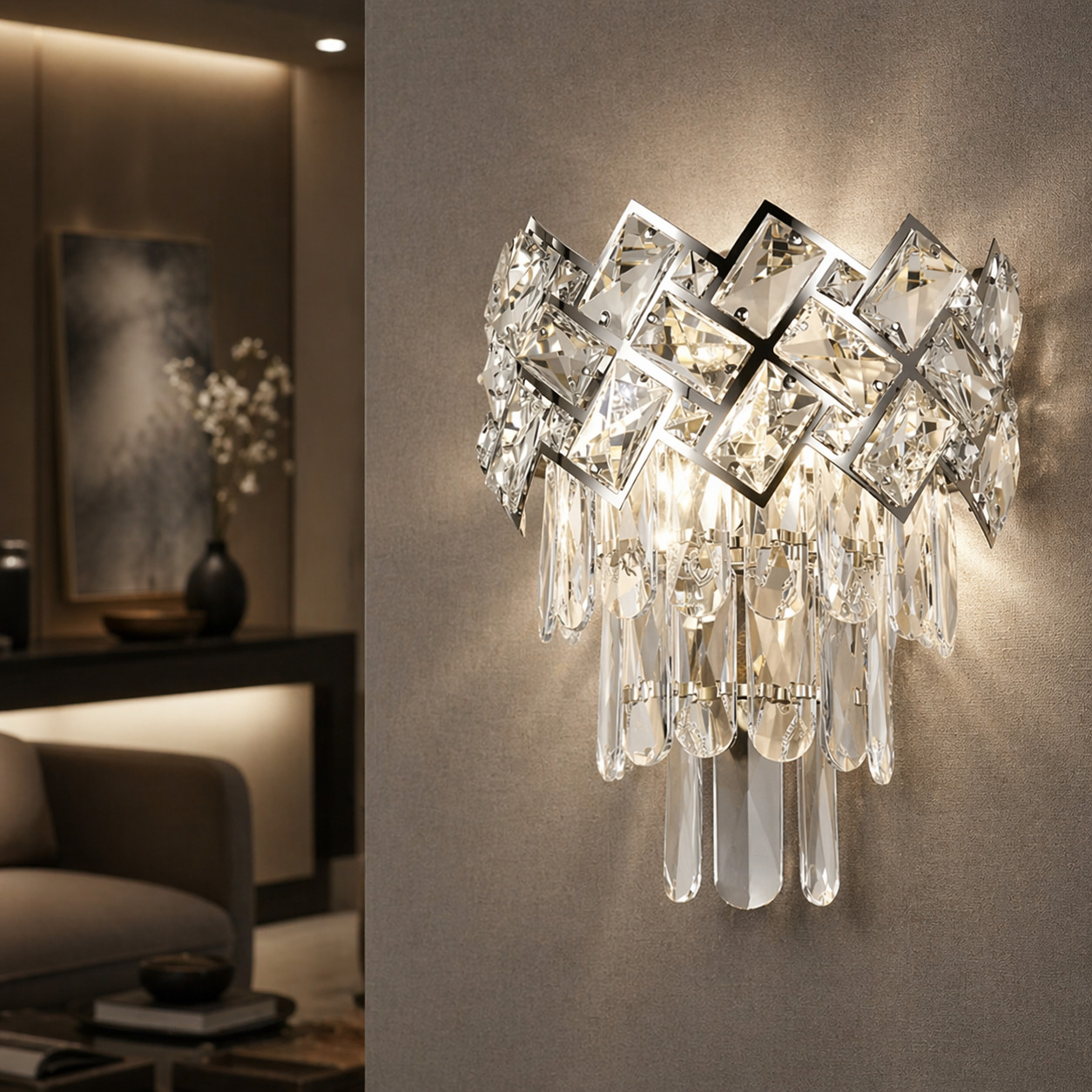 Aplica Cristal, 2 x E27, Argintiu