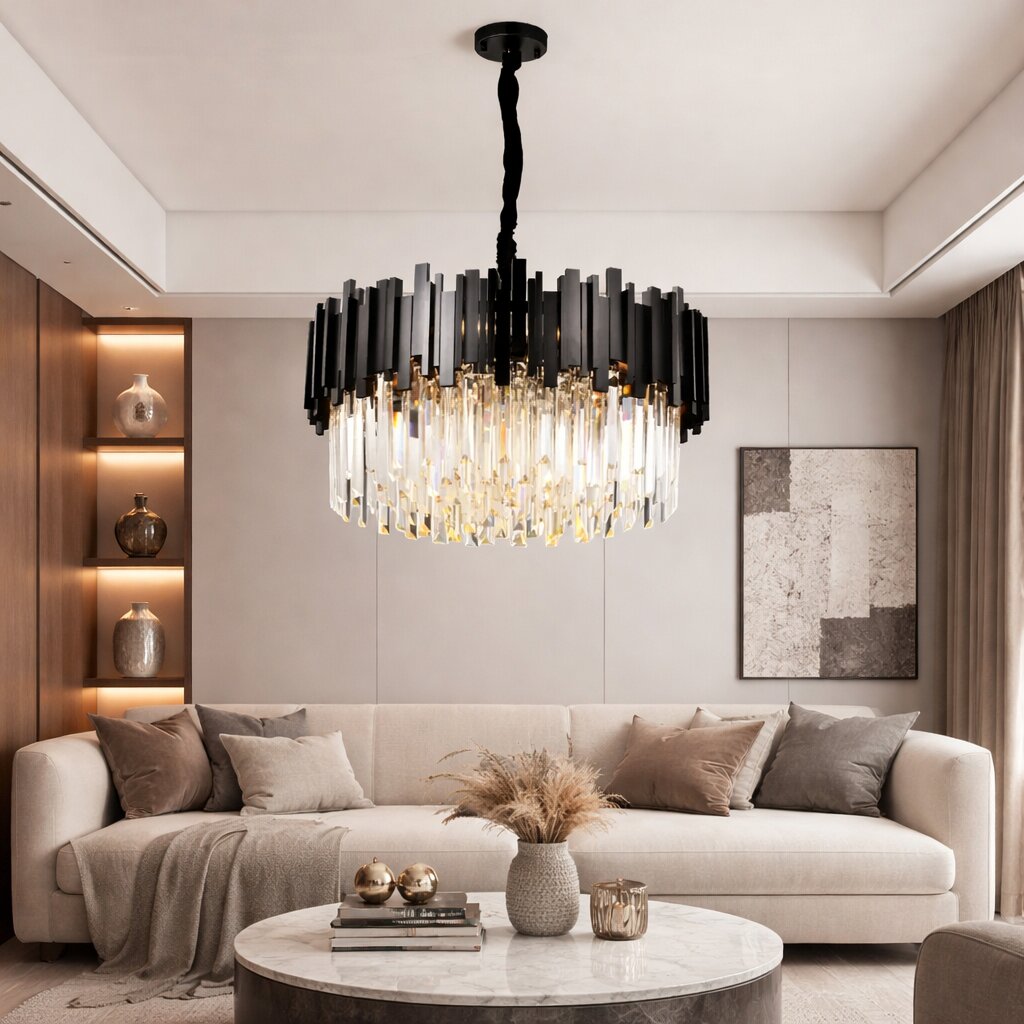 Candelabru Cristal, 40cm, 5 x E27, Negru
