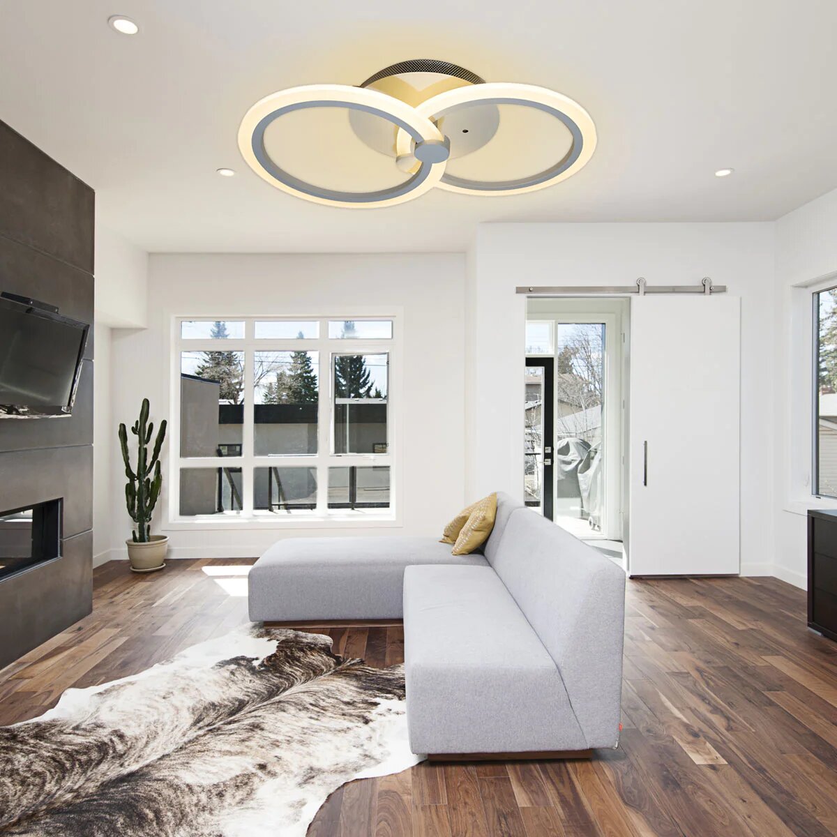 Lustra LED cu Telecomanda, 48W, 3 tipuri de lumina, Alb