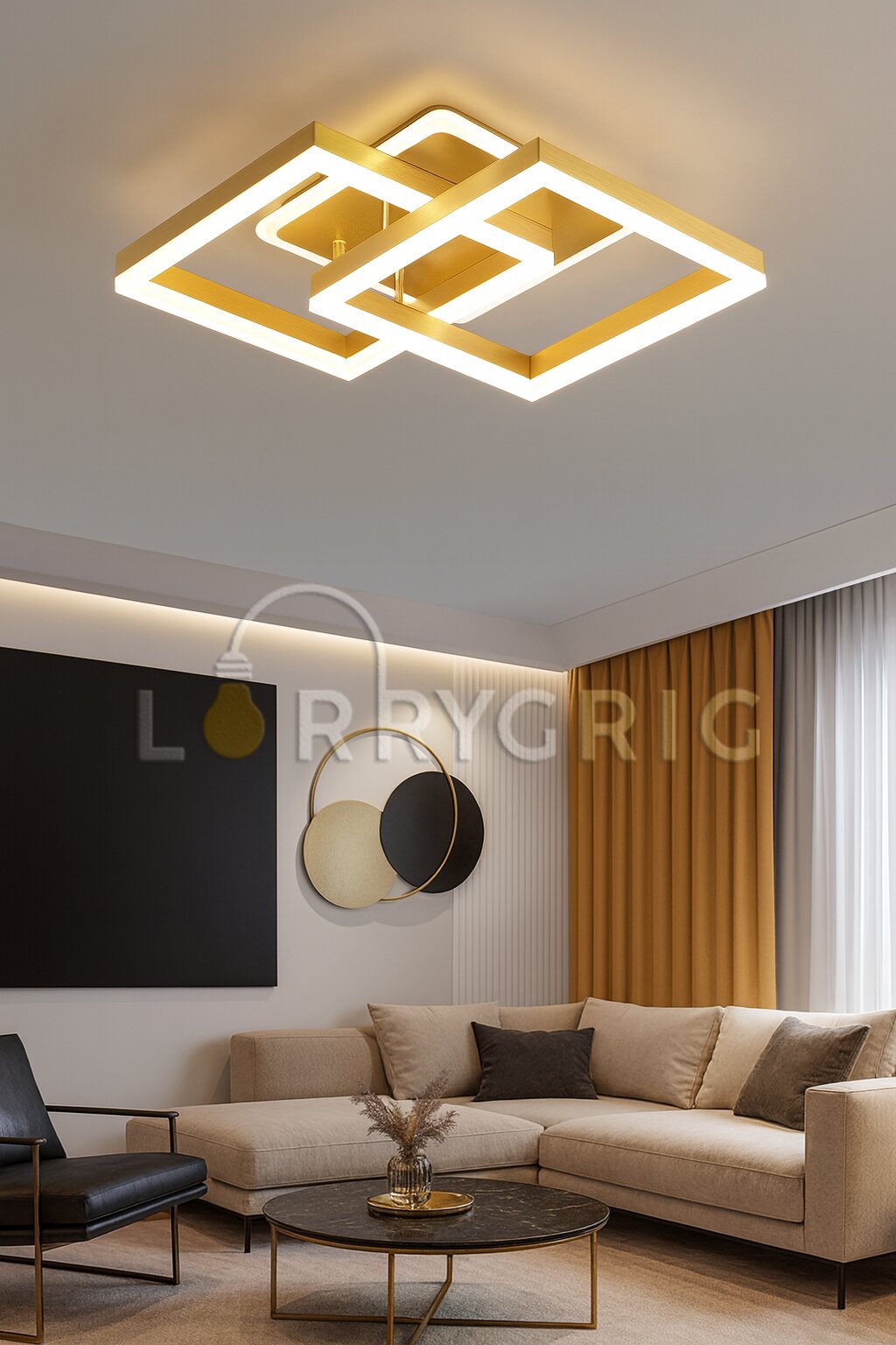 Lustra LED cu Telecomanda, 80W, 3 tipuri de lumina, Auriu