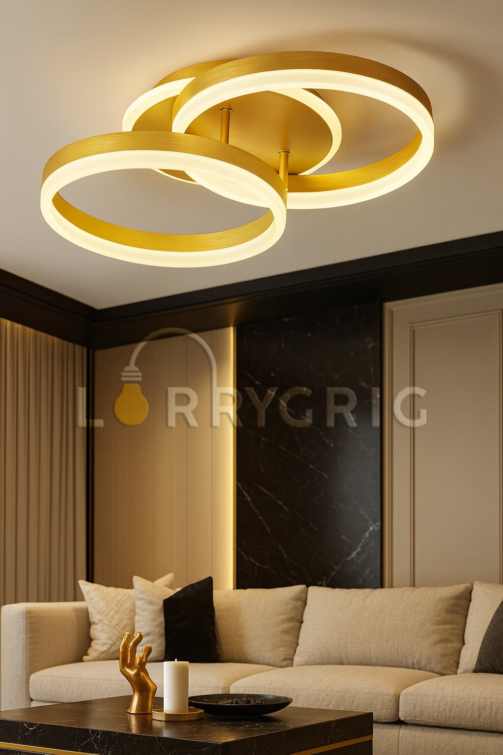 Lustra LED cu Telecomanda, 64W, 3 tipuri de lumina, Auriu