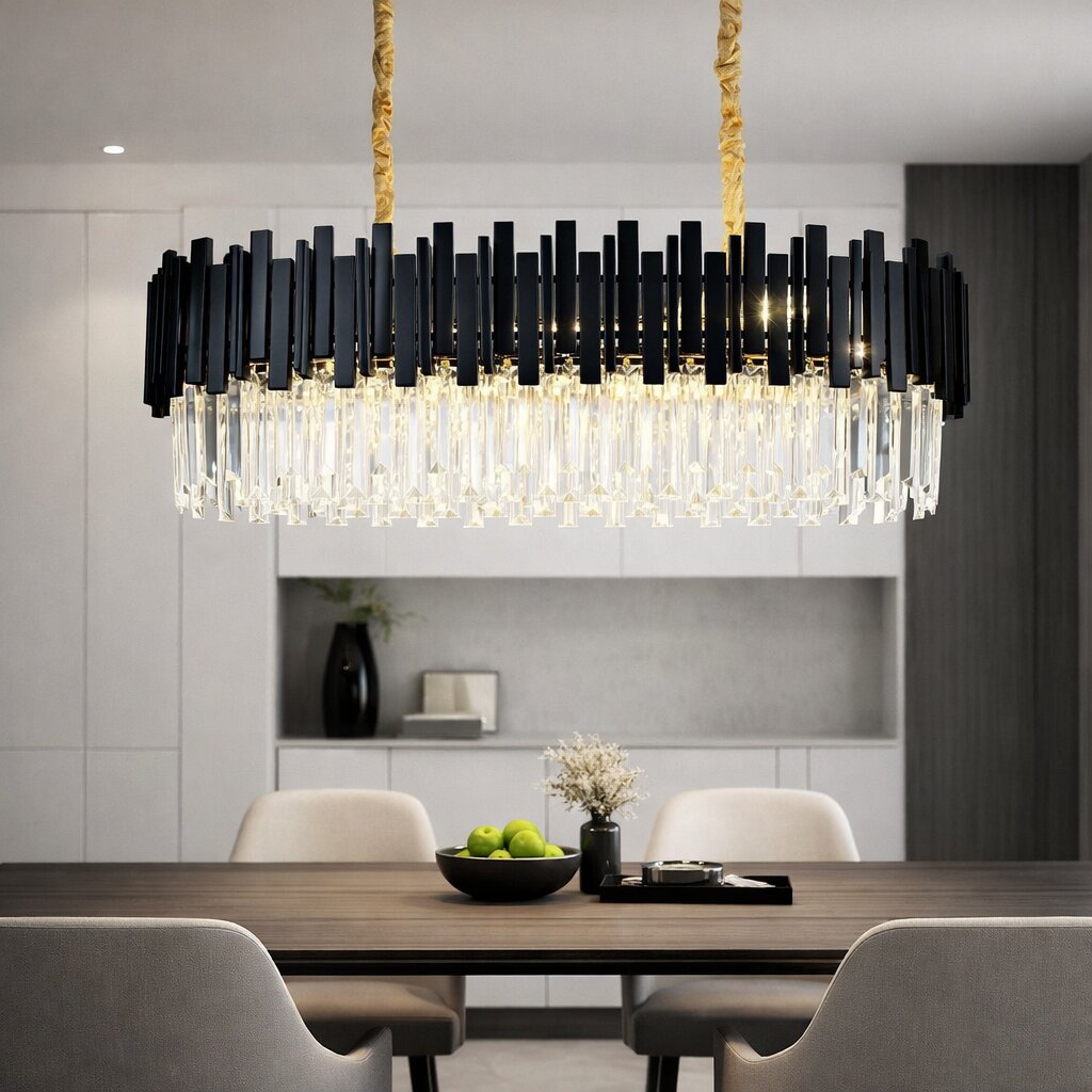 Candelabru Cristal, 80x30cm, 8 x E27, Negru