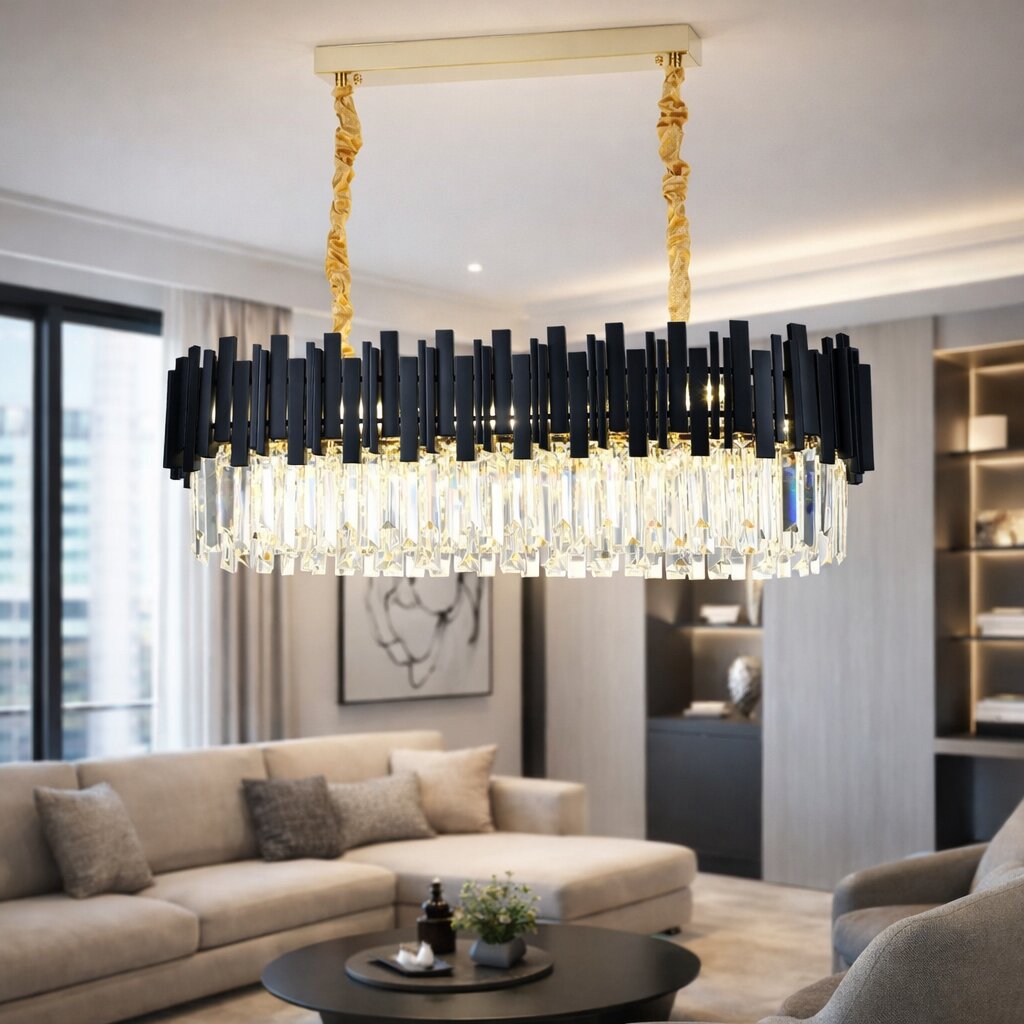 Candelabru Cristal, 80x30cm, 8 x E27, Negru