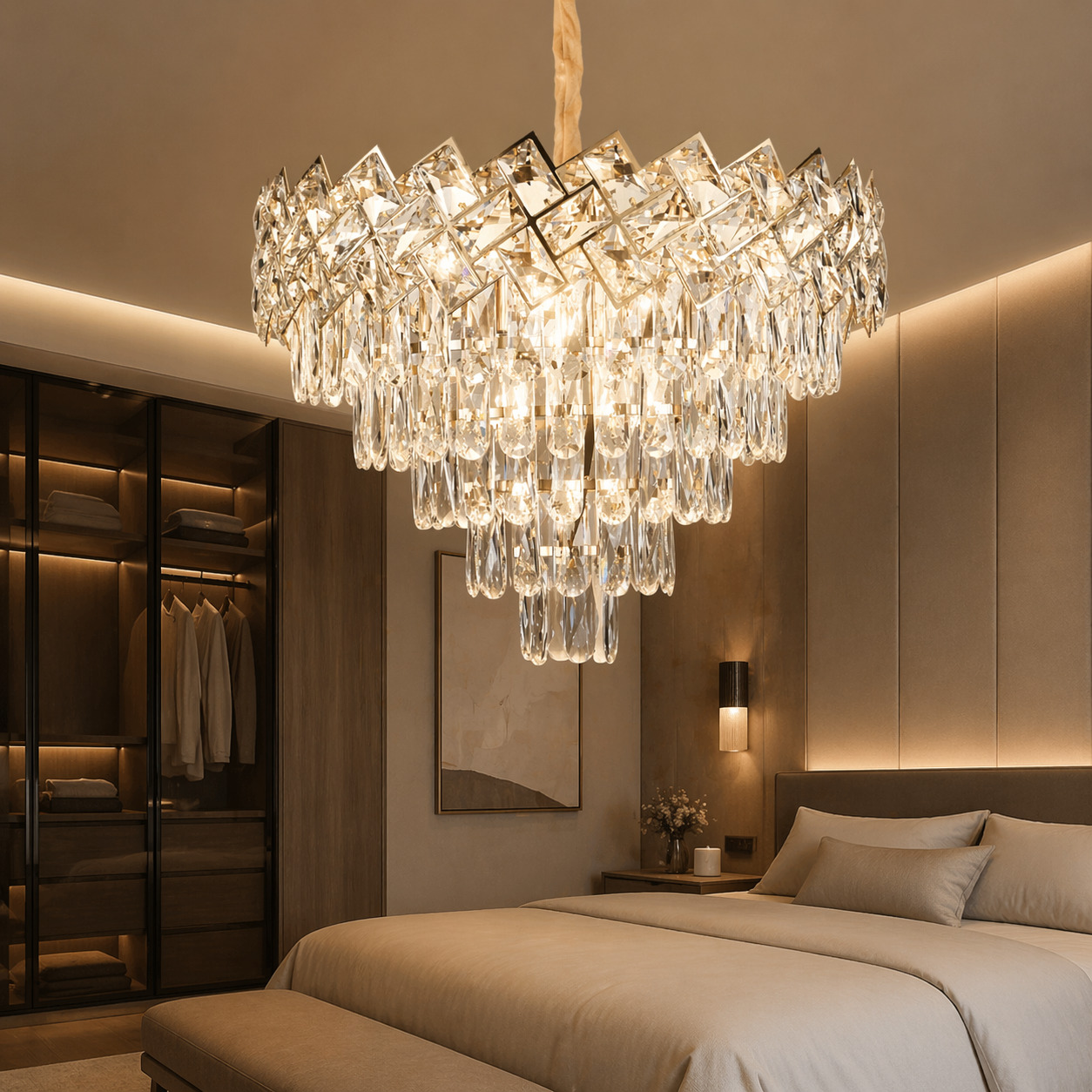 Candelabru Cristal, 50cm, 7 x E27, Auriu